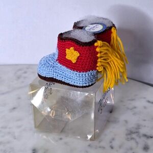 Jefferies Socks Baby Cowboy Wstrn Bootie Shoes Red Blue Fringe NEW Crochet Star